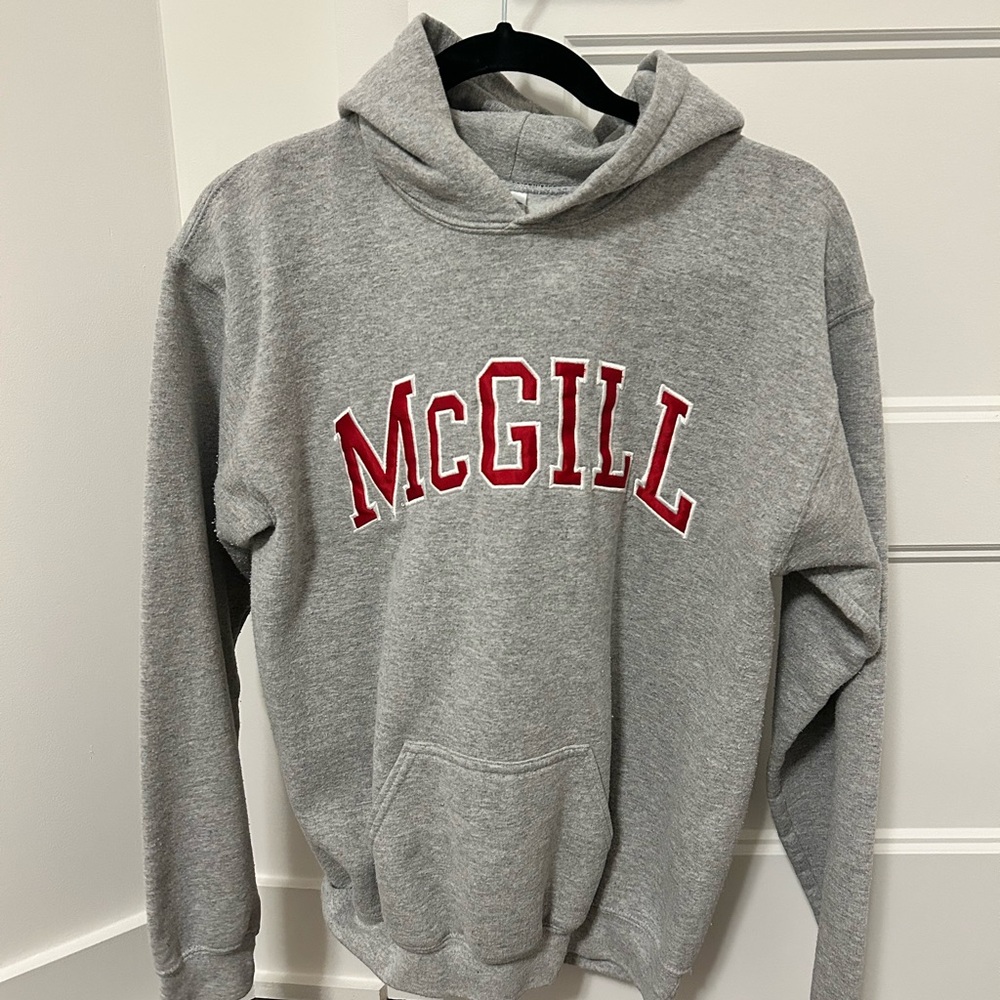 Gildan Gray Hoodie with Red McGill Logo